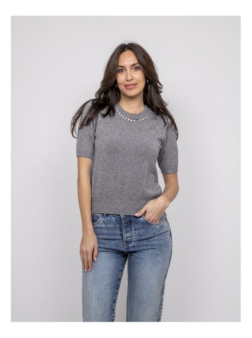 Kacooper trui met korte mouwen en strass-details bij de kraag. - Kiabi