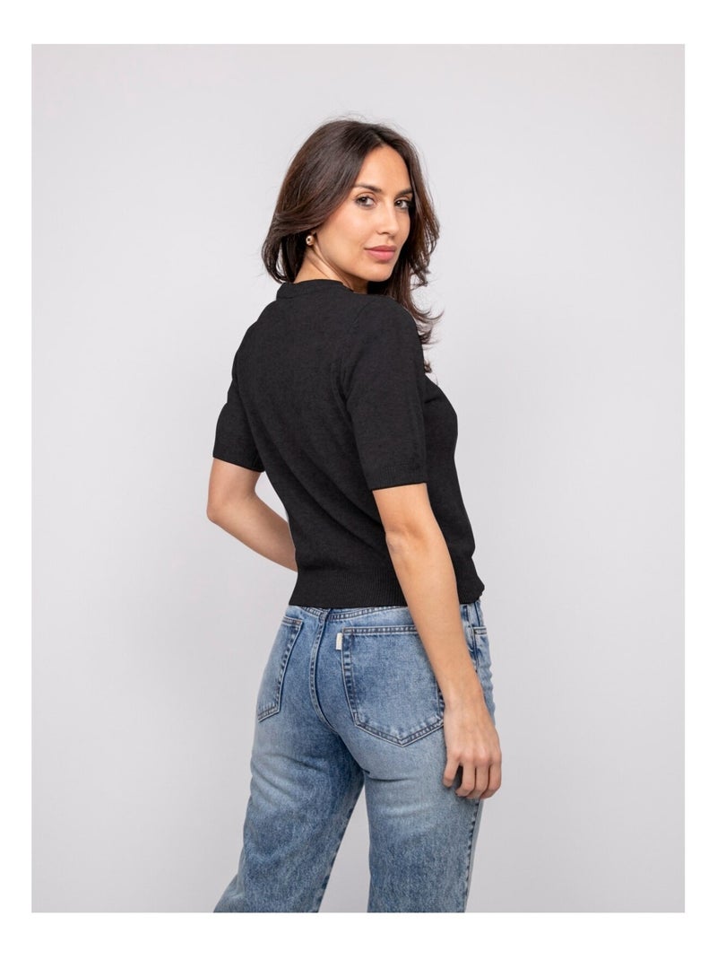 Kacooper trui met korte mouwen en strass-details bij de kraag. Zwart - Kiabi
