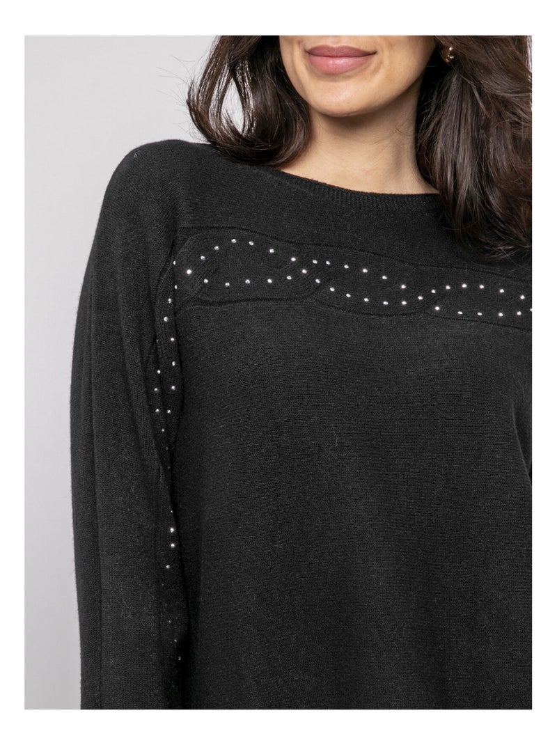 Kaju trui met boothals en strass-steentjes Zwart - Kiabi