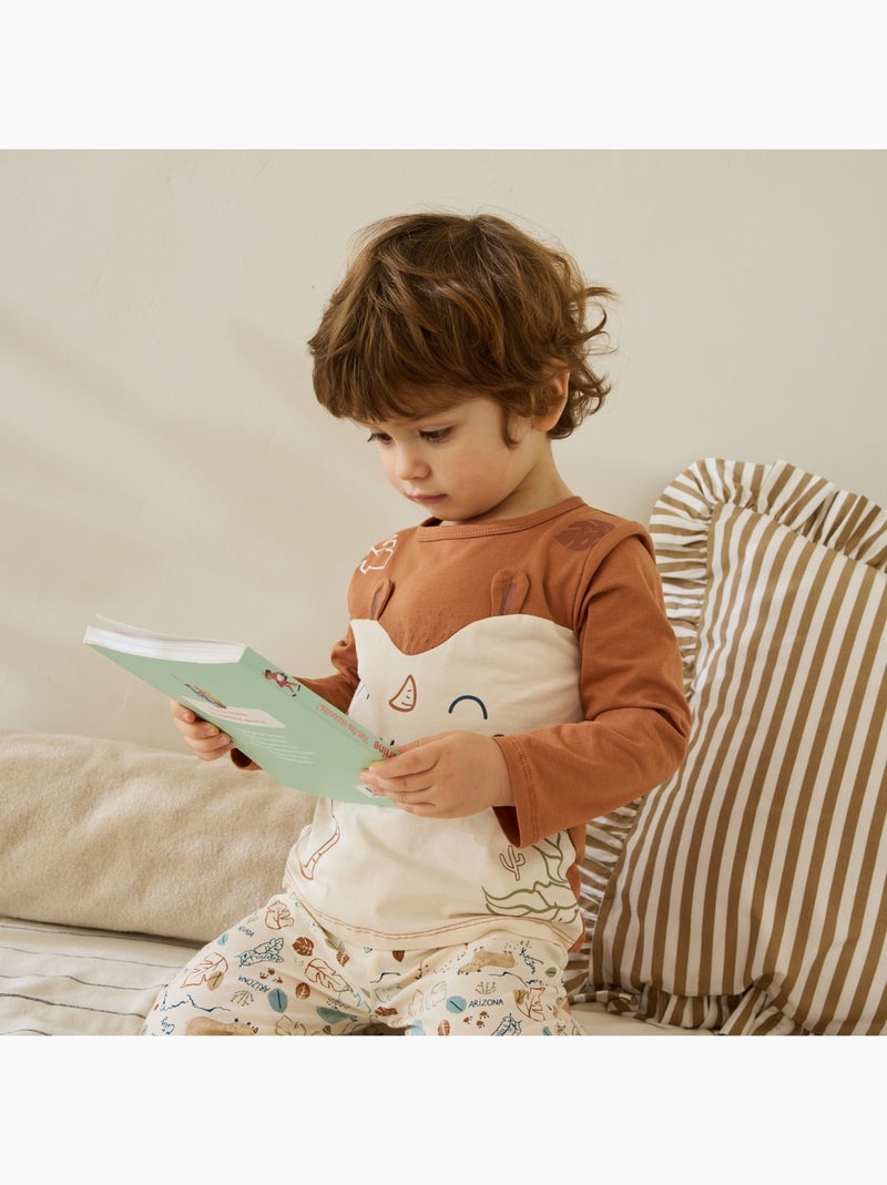 Kansas city tweedelige kinderpyjama met oprolbare voetjes Camel - Kiabi