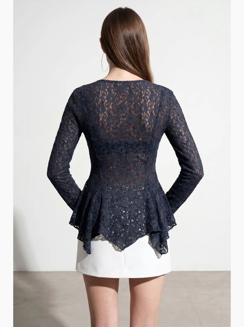 Kanten cardigan met v-hals en knopen dilvin Lagonblauw - Kiabi