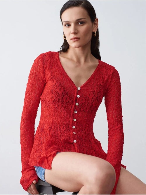 Kanten cardigan met v-hals en knopen dilvin - Kiabi Kanten cardigan met v-hals en knopen dilvin - Kiabi
