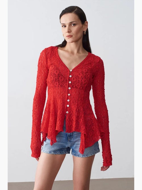 Kanten cardigan met v-hals en knopen dilvin - Kiabi Kanten cardigan met v-hals en knopen dilvin - Kiabi