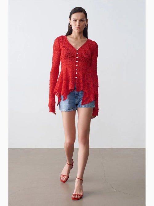 Kanten cardigan met v-hals en knopen dilvin - Kiabi Kanten cardigan met v-hals en knopen dilvin - Kiabi