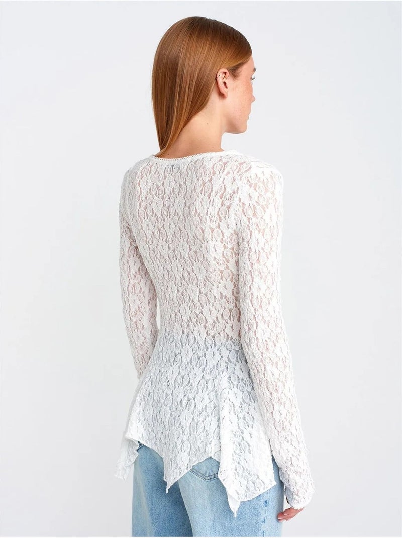 Kanten cardigan met v-hals en knopen dilvin Wit - Kiabi