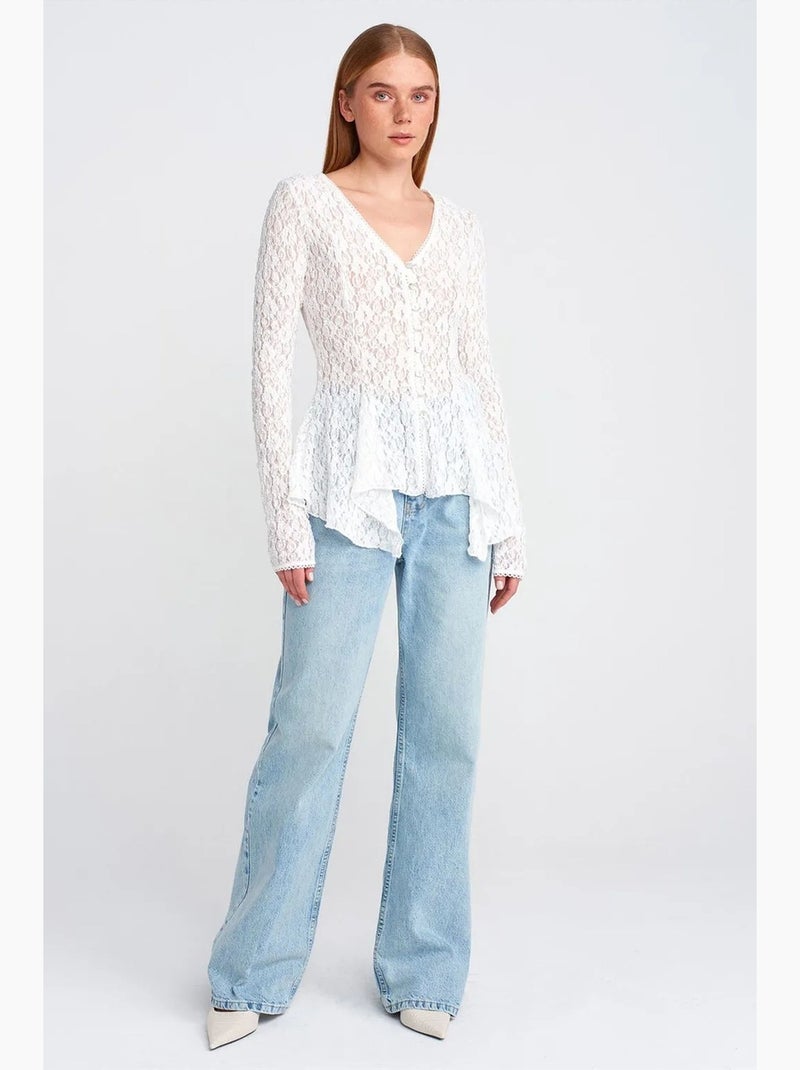 Kanten cardigan met v-hals en knopen dilvin Wit - Kiabi
