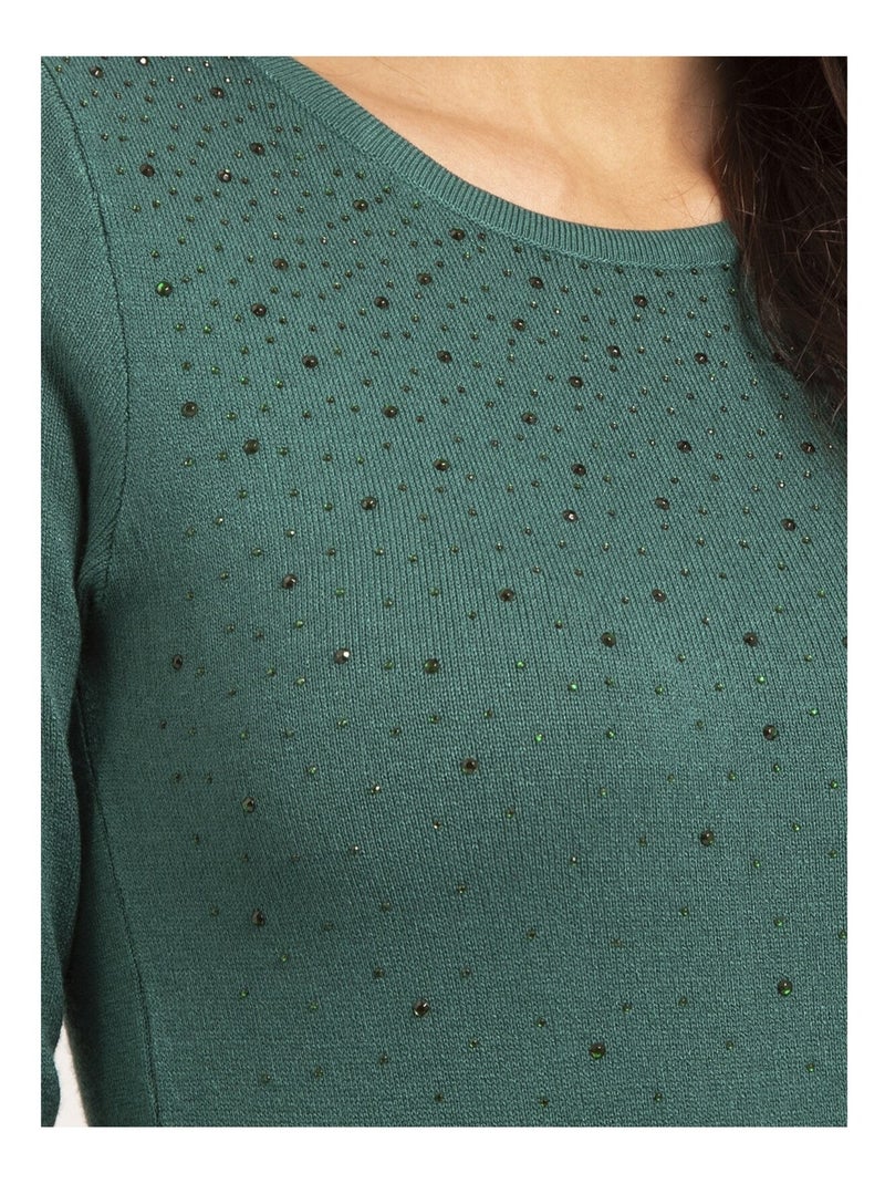 Kapolina dunne trui met ronde hals en strass-steentjes Groen - Kiabi