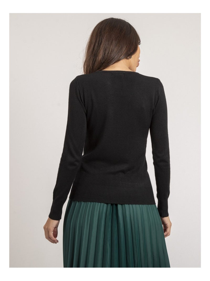 Kapolina dunne trui met ronde hals en strass-steentjes Zwart - Kiabi