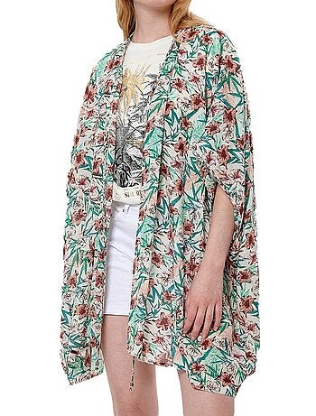 Kaporal growe kimono voor dames - turquoise/rood met bloemenprint