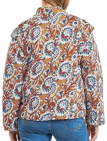 Kaporal sonia dames bloemen vest oranje/blauw lichtgewicht