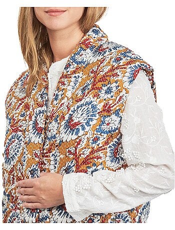 Kaporal sonia dames bloemen vest oranje/blauw lichtgewicht