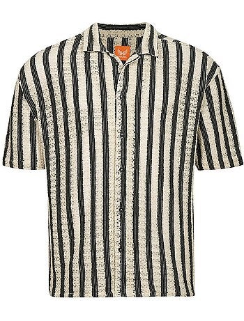Kaporal troy heren overhemd beige/zwart gestreept