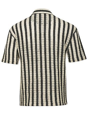 Kaporal troy heren overhemd beige/zwart gestreept