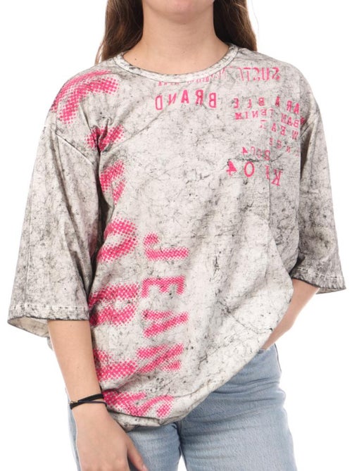 Kaporal VANNE Dames T-shirt Grijs/Roze - Kiabi