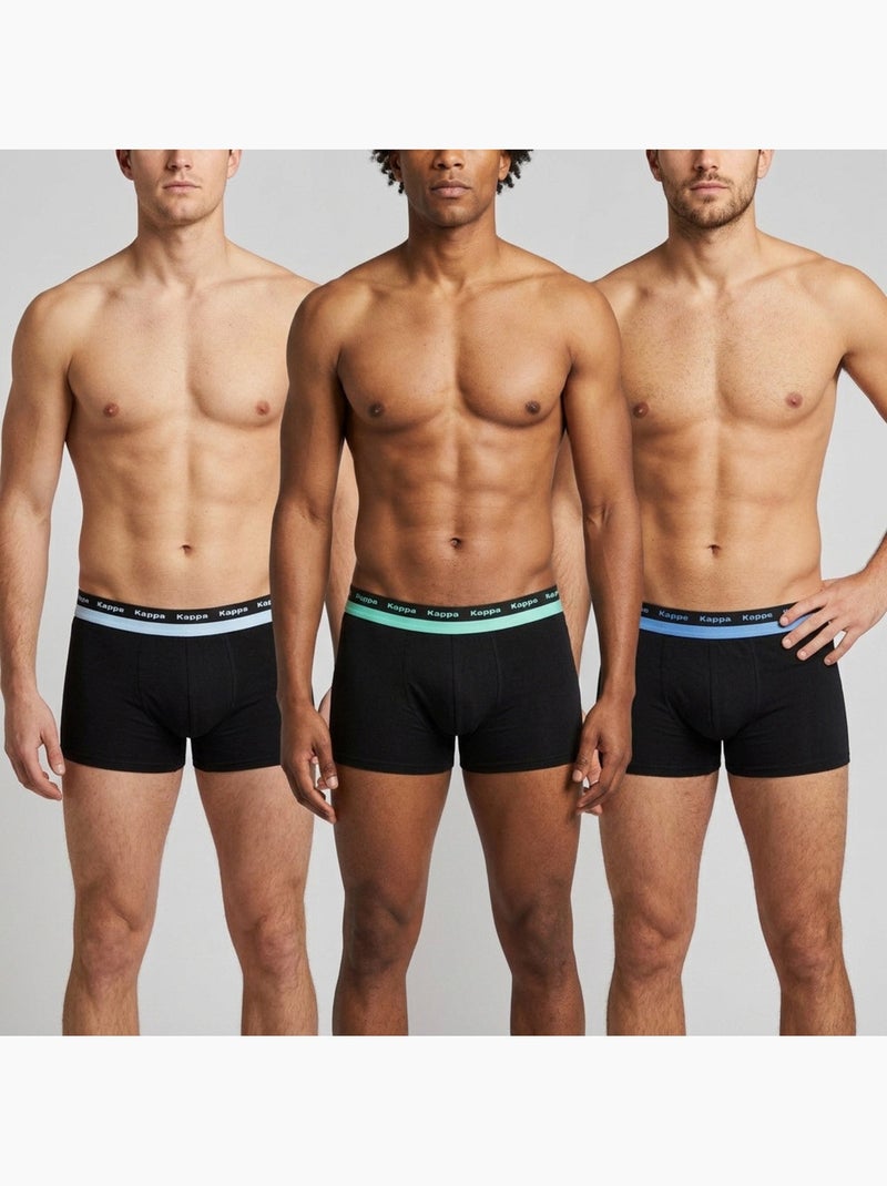 KAPPA Boxers Homme Lot de 3, Coton, Ceinture Élastique Siglée Kappa Noir - Kiabi