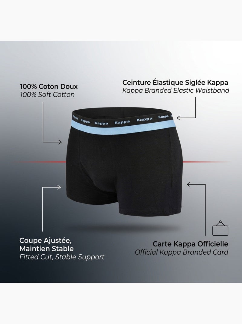 KAPPA Boxers Homme Lot de 3, Coton, Ceinture Élastique Siglée Kappa Noir - Kiabi