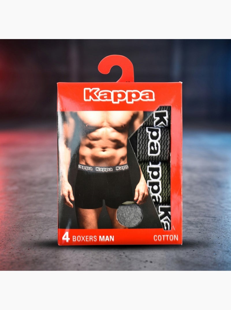 KAPPA Boxers Homme Pack de 4 (Lot) - Coton, Coffret Cadeau Gris Vert Noir - Kiabi