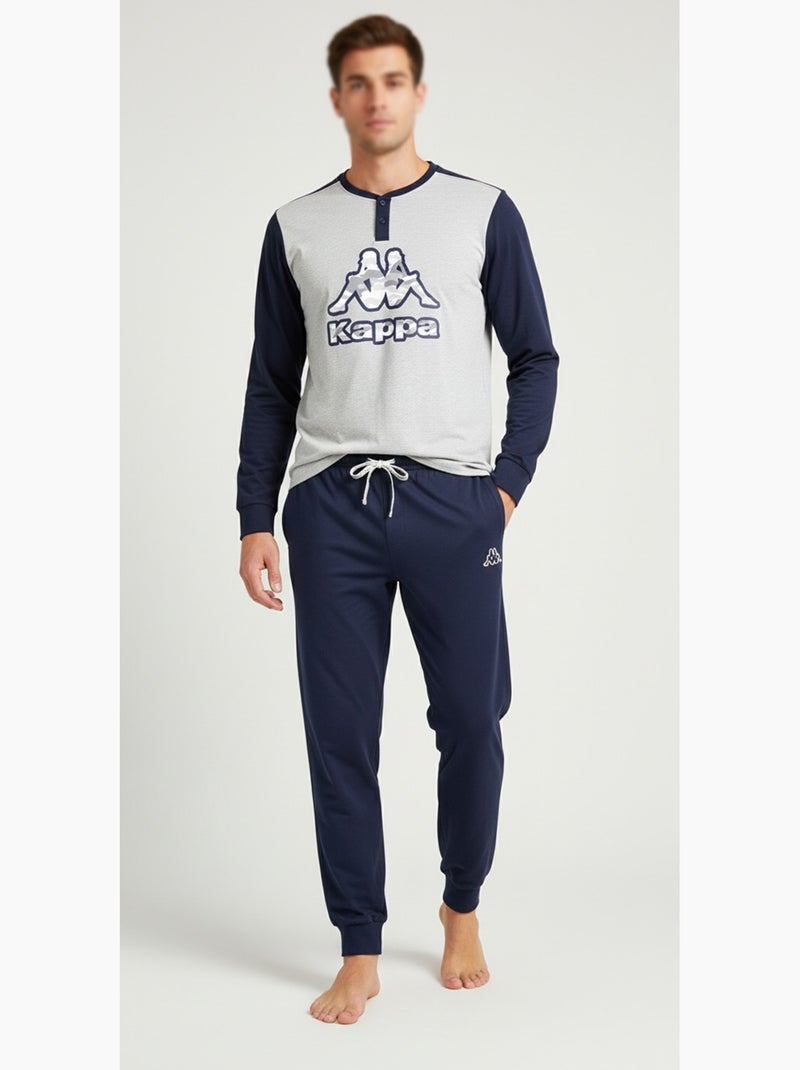 Kappa Pyjama Homme Long Coton Bleu Gris - Kiabi