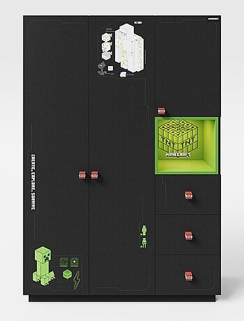 Kast met 3 deuren en 3 lades met LED 'Roba' - Minecraft