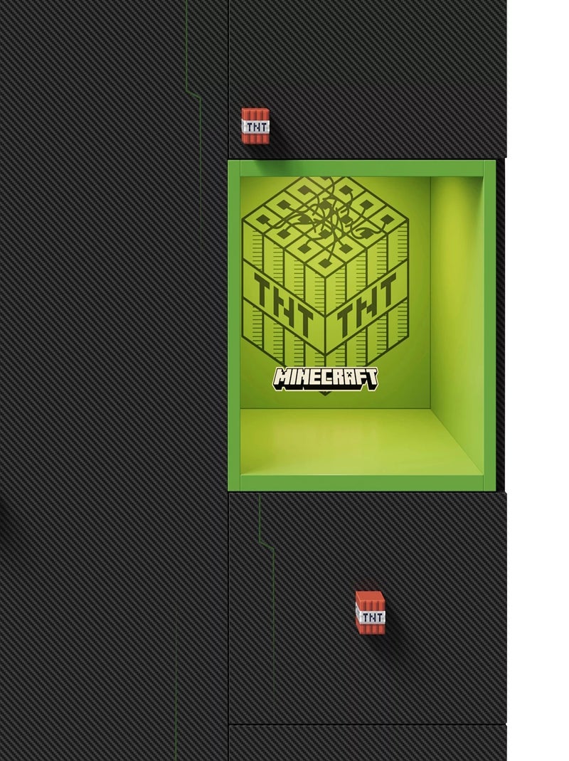Kast met 3 deuren en 3 lades met LED 'Roba' - Minecraft Zwart/Groen/Rood - Kiabi