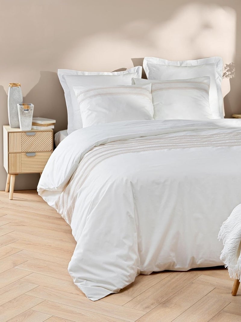Katoenen bedlinnenset met fijn borduurmotief Wit - Kiabi