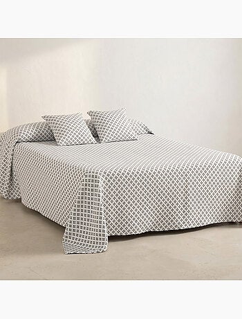 Katoenen bedsprei met reliëf geometrisch dessin en getextureerde stof.