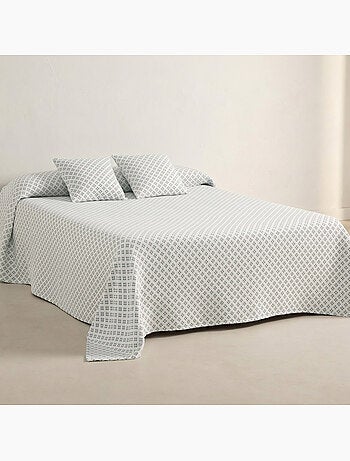 Katoenen bedsprei met reliëf geometrisch dessin en getextureerde stof.