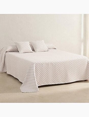 Katoenen bedsprei met reliëf geometrisch dessin en getextureerde stof.