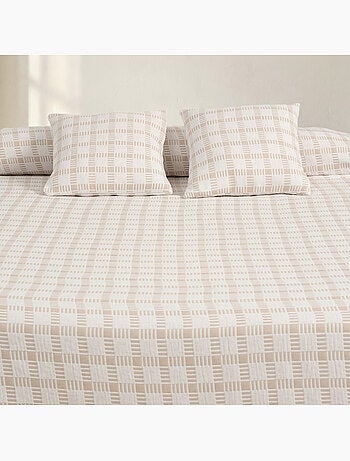 Katoenen bedsprei met reliëf ruitdessin en getextureerde stof.