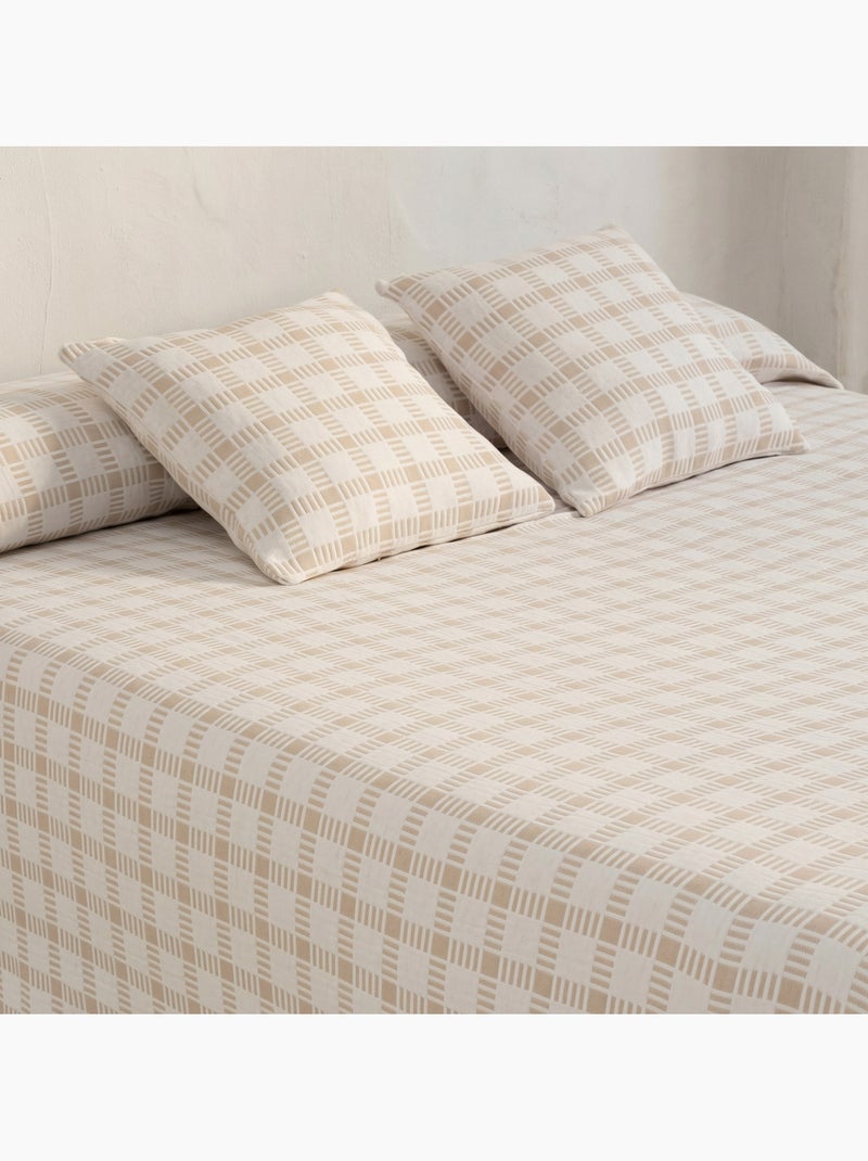 Katoenen bedsprei met reliëf ruitdessin en getextureerde stof. Beige - Kiabi