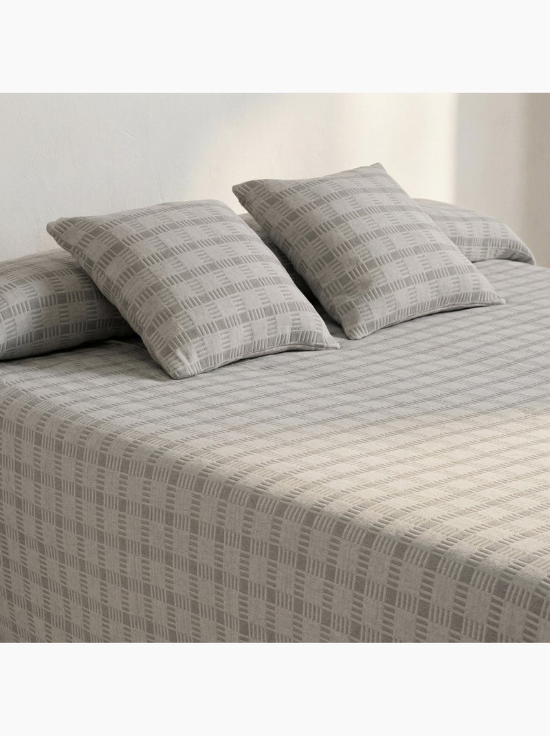 Katoenen bedsprei met reliëf ruitdessin en getextureerde stof. Grijs - Kiabi
