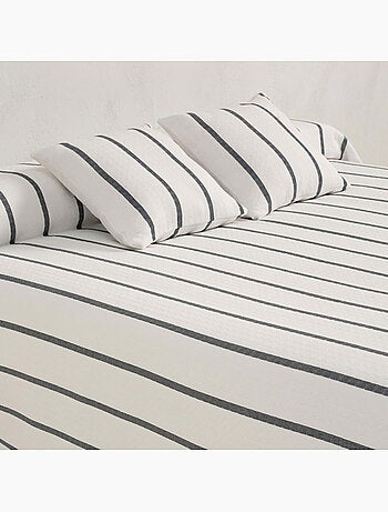 Katoenen bedsprei met streepdessin en getextureerde ruitstof.
