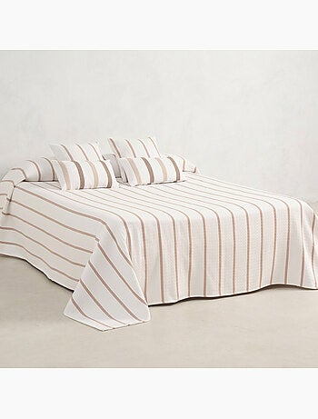 Katoenen bedsprei met streepdessin en getextureerde ruitstof.