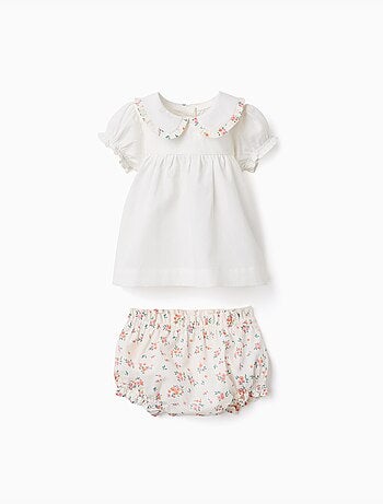 Katoenen blouse en bloomers met ruches