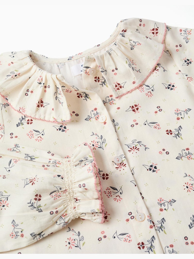 Katoenen blouse met lange mouwen en bloemenpatroon Wit - Kiabi