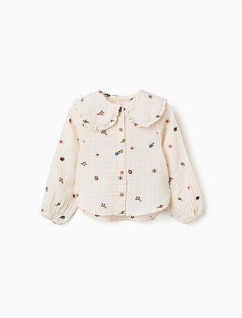 Katoenen blouse met lange mouwen en geborduurde bloemen