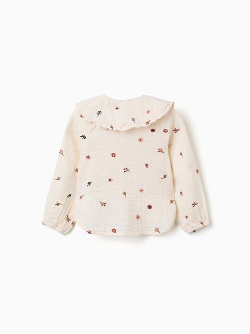 Katoenen blouse met lange mouwen en geborduurde bloemen - Kiabi