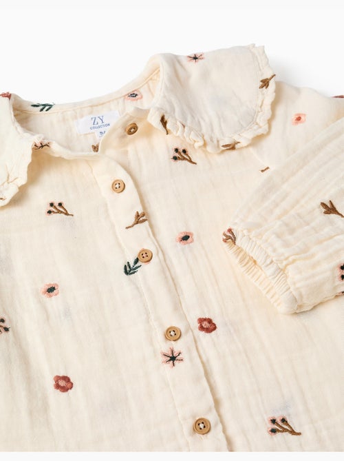 Katoenen blouse met lange mouwen en geborduurde bloemen - Kiabi