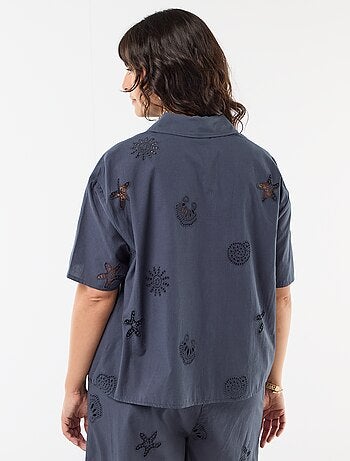 Katoenen blouse met opengewerkte motieven