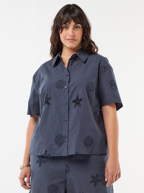 Katoenen blouse met opengewerkte motieven - Kiabi