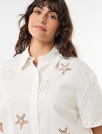 Katoenen blouse met opengewerkte motieven