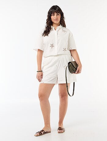 Katoenen blouse met opengewerkte motieven