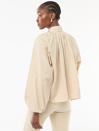 Katoenen blouse met ruitjes en strikkraag