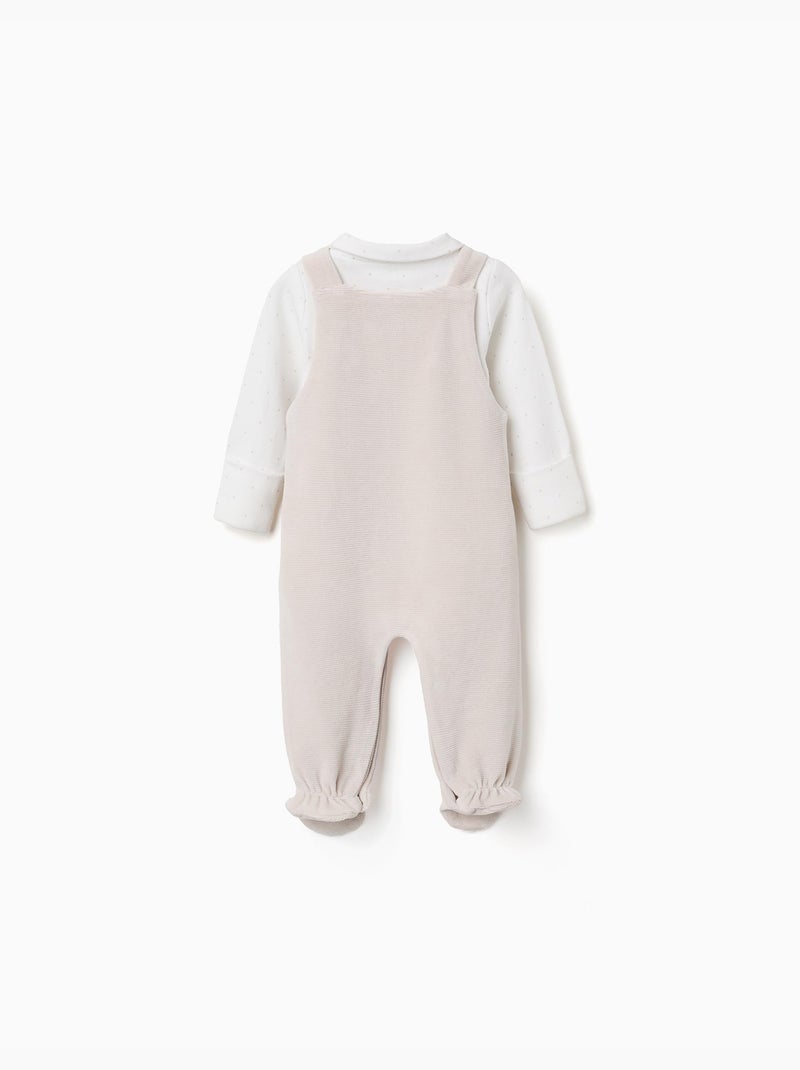 Katoenen body + fluwelen tuinbroek set Lichtgrijs - Kiabi