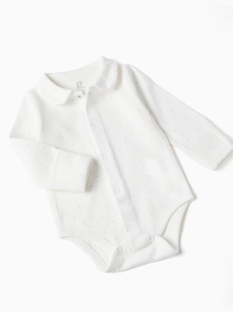 Katoenen body + fluwelen tuinbroek set Lichtgrijs - Kiabi