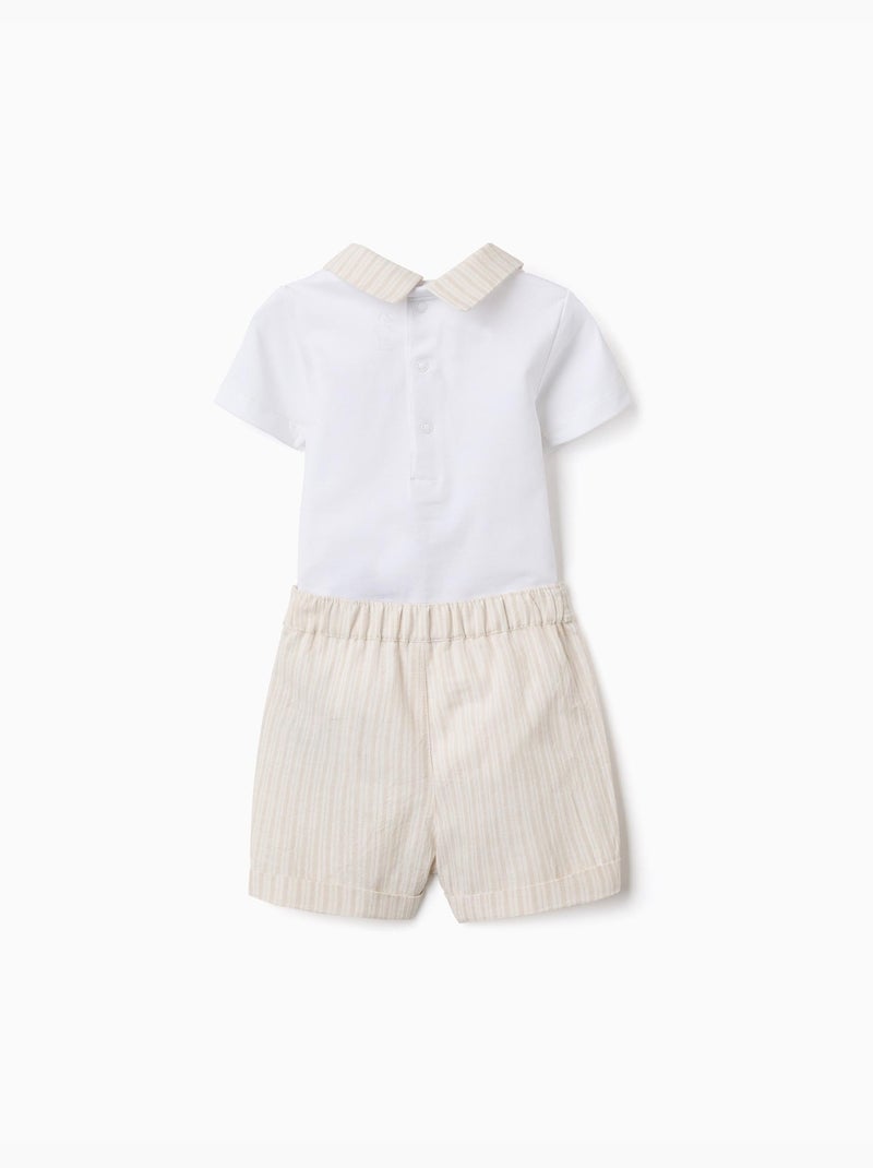 Katoenen body + gestreepte shortset Lichtbeige - Kiabi