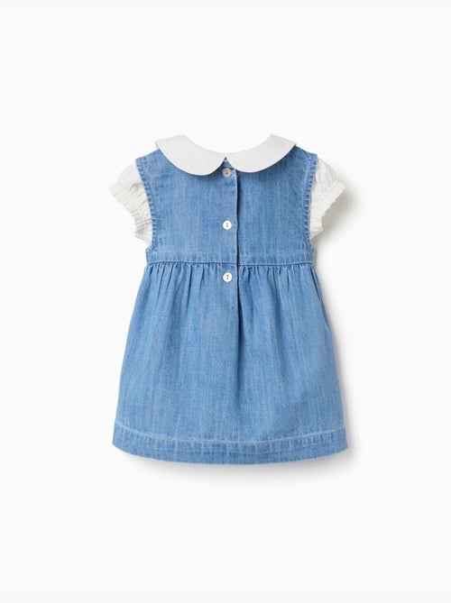 Katoenen body + mouwloze denim jurk - Kiabi Katoenen body + mouwloze denim jurk - Kiabi