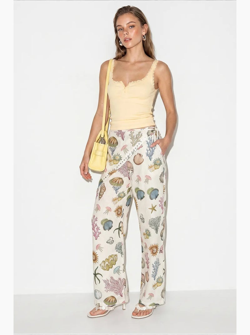 Katoenen broek lucci Wit Groen - Kiabi