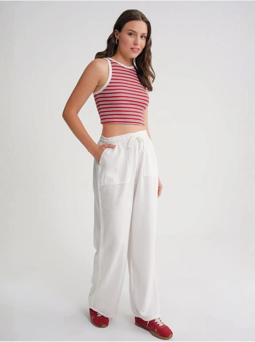 Katoenen broek met middelhoge taille, rechte pijpen en striksluiting mixray - Kiabi
