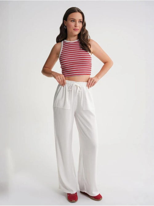 Katoenen broek met middelhoge taille, rechte pijpen en striksluiting mixray - Kiabi
